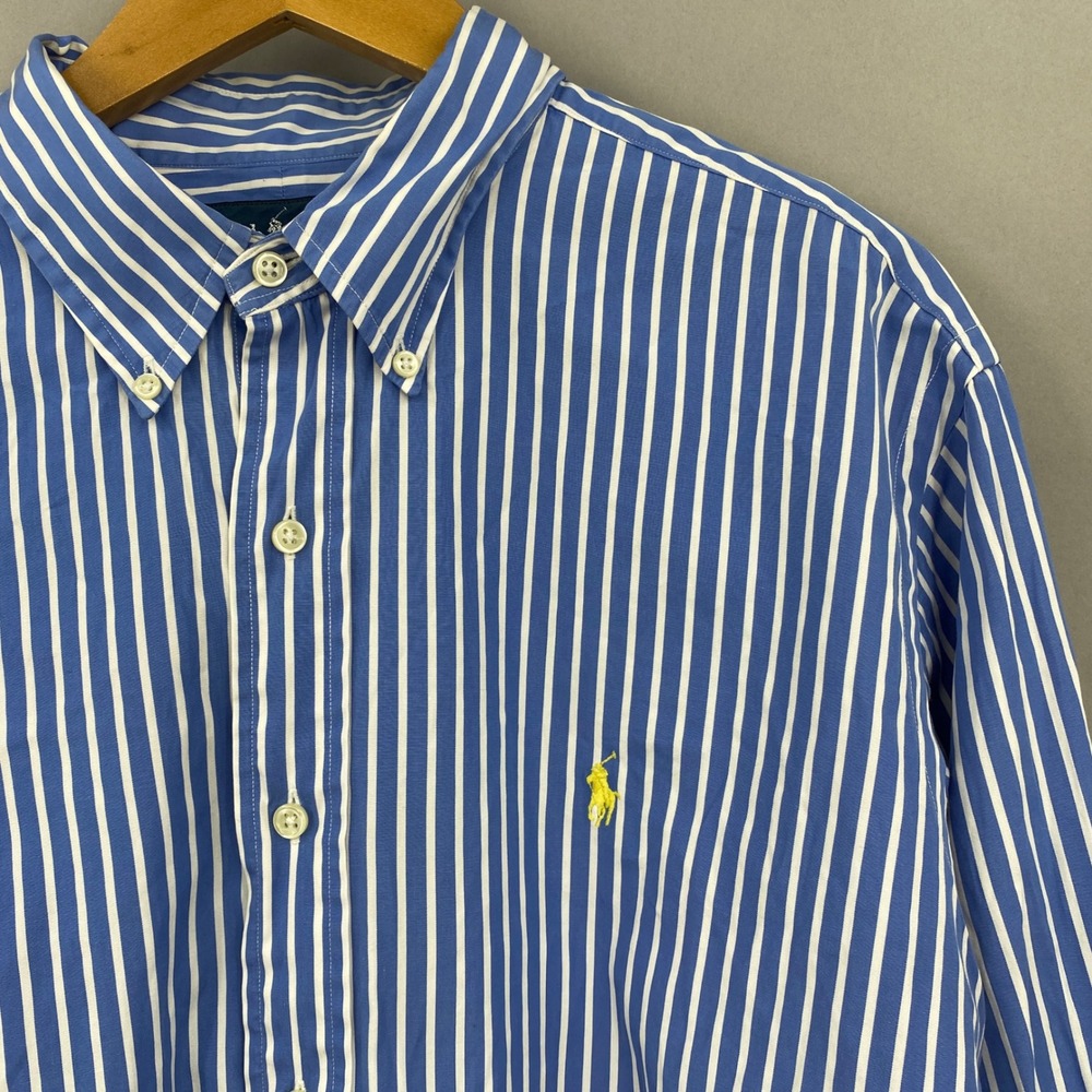 Ralph Lauren Striped Button Down Shirt Mens XL Classic Fit Blue White Pony Logo